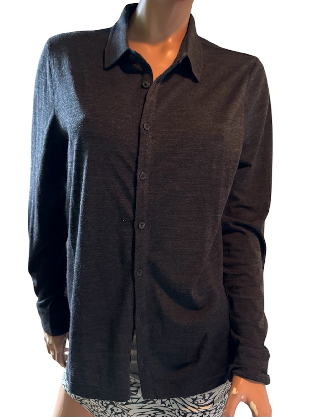 Naadam Medium sheer gray long sleeve button down shirt wool/poly blend